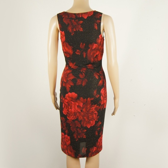 Vintage 90s Le Chateau Rose Floral Black Midi Dress - Picture 2 of 7